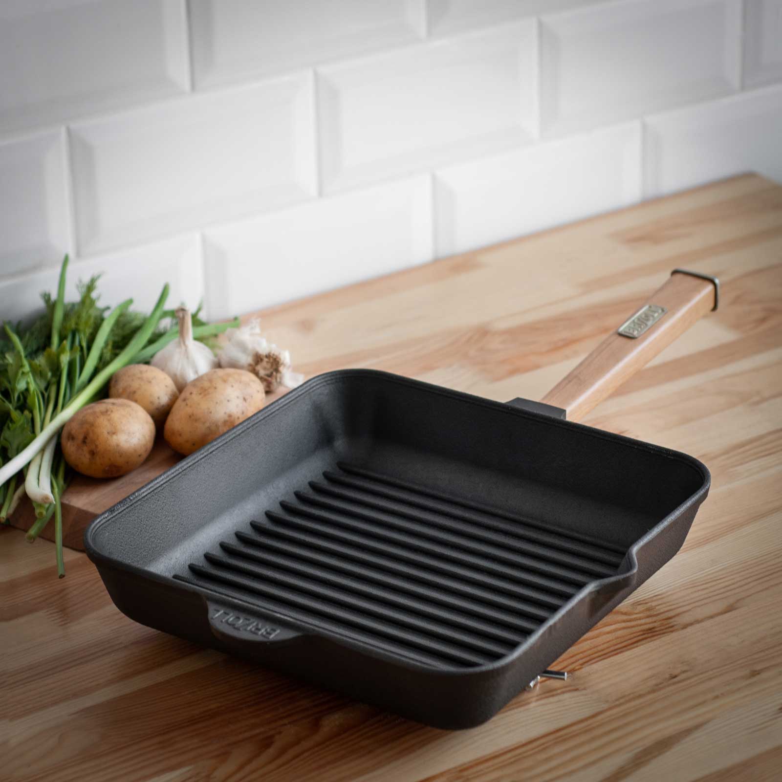 Grillpfanne Gusseisen Induktion Holzgriff