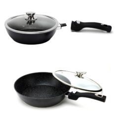 Wok 30 cm mit Glasdeckel Wokpfanne